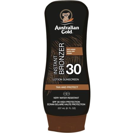 Australian Gold Instant Bronzer Lotion Sunscreen Tan And Protect Spf 30 Loción solar hidrata y protege para un bronceado natural de caramelo 237 ml