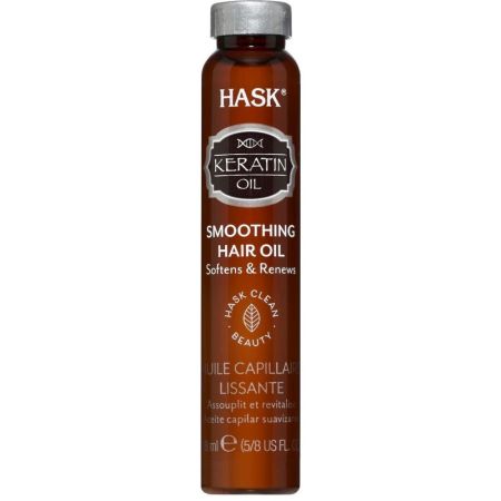 Hask Keratin Protein Smoothing Shine Oil Aceite capilar fortalecedor otorga suavidad brillo y reduce la rotura ideal para cabello muy dañado 18 ml