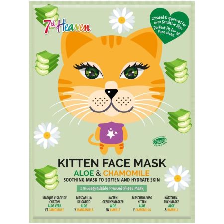 7th Heaven Kitten Face Mask Mascarilla de tela refrescante de pepino y aloe