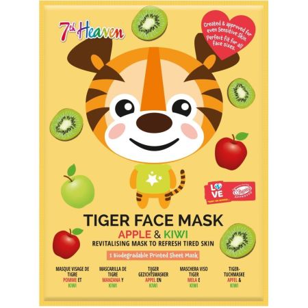 7th Heaven Tiger Face Mask Mascarilla de tela refrescante de manzana y fresa