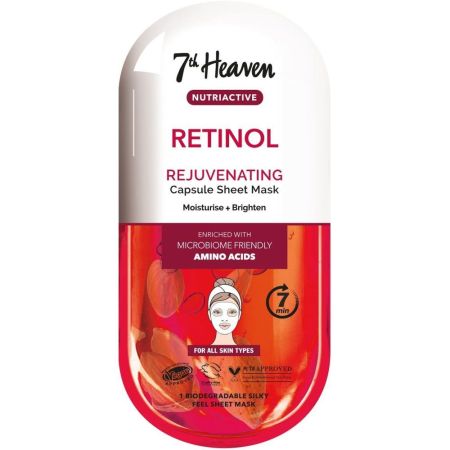 7th Heaven Retinol Rejuvenating Capsule Sheet Mask Mascarilla vegana de tela hidrata suaviza y rejuvenece ofreciendo brillo fresco y saludable