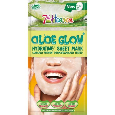 7th Heaven Aloe Glow Hydrating Sheet Mask Mascarilla de tela con aloe vera y pepino piel supersuave y radiante