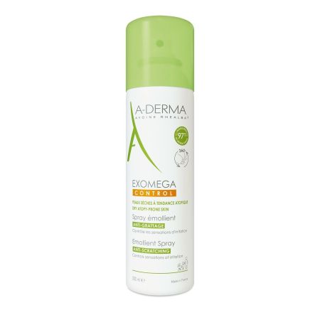 A-Derma Exomega Control Spray Émollient Anti-Grattage Spray vegano rápida absorción antirascado alivia calma la piel y disminuye la sequedad 200 ml