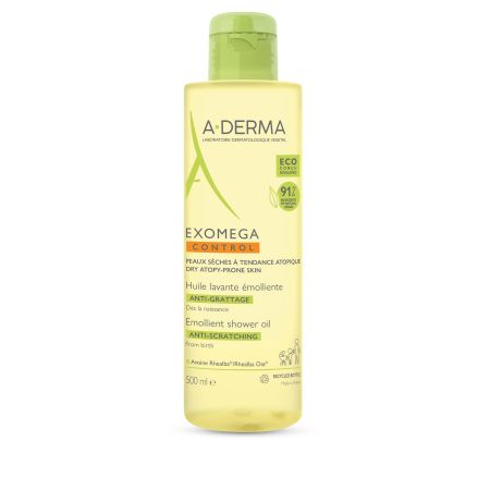 A-Derma Exomega Control Huile Lavante Émolliente Anti-Grattage Aceite vegano limpia en profundidad alivia y calma sin resecar 500 ml