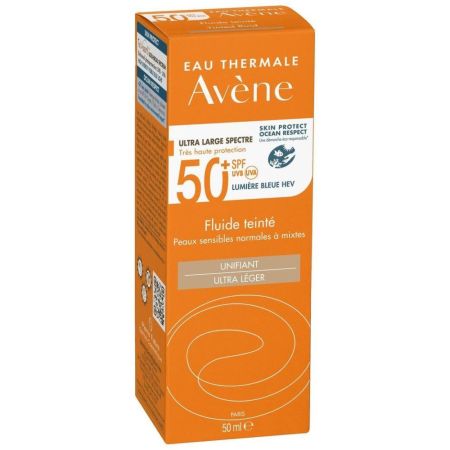 Avène Fluide Teinté Unifiant Spf 50+ Fluido solar facial con color resistente al agua sin pefume 50 ml