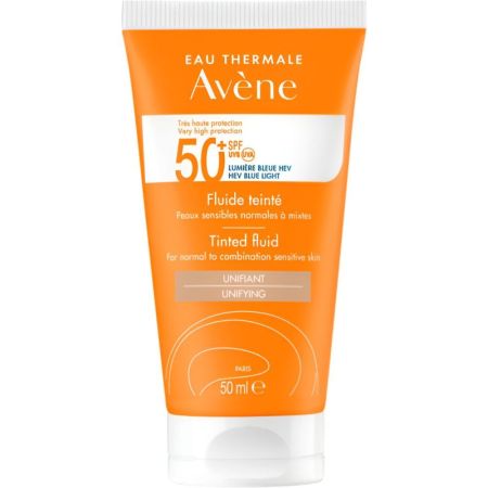 Avène Fluide Teinté Unifiant Spf 50+ Fluido solar facial con color resistente al agua sin pefume 50 ml