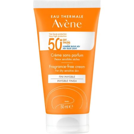 Avène Trés Haute Protection Cream Sans Parfum Spf 50+ Protector solar facial ultraligero y no graso de máxima absorción acabado mate e invisible 50 ml