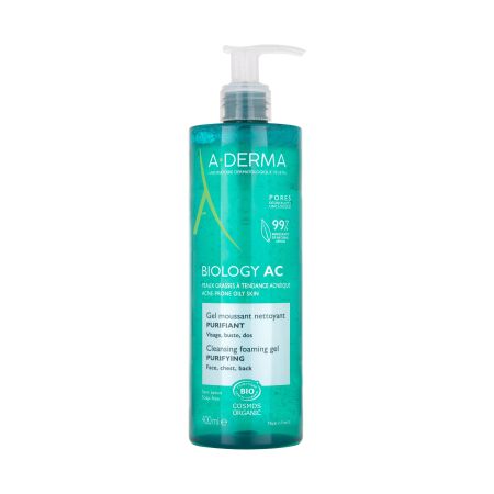 A-Derma Biology Ac Gel Moussant Nettoyant Purifiant Gel limpiador purificante desincrusta poros y elimina impurezas 400 ml