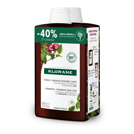 Klorane Shampooing Á La Quinine Et Aux Vitamines Formato Especial Champú fortalecedor recupera la fuerza y volumen de tu cabello 2x400 ml