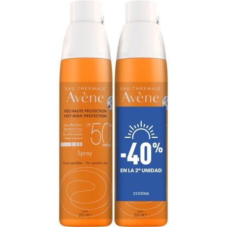 Avène Spray Spf 50+ Duplo Formato Especial Spray solar facialy corporal de textura hidroprotectora ofrece comodidad inmediata y duradera 2x200 ml