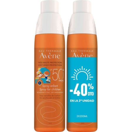 Avène Spray Enfant Spf 50+ Duplo Formato Especial Spray solar infantil fluido ligero fácil de aplicar y muy resistente al agua ofrece efecto barrera antiagresiones 2x250 ml