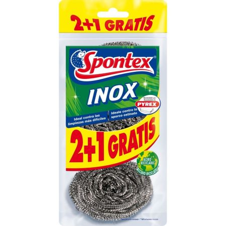 Spontex Estropajo Inox Formato Especial Estropajo eficaz contra la suciedad más incrustada realizado con acero reciclado 3 uds