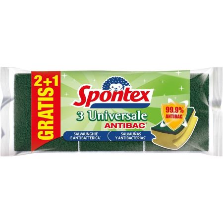 Spontex Estropajo 3 Universale Antibac Formato Especial Estropajo con fibra desincrustante diseñado con un agente antibacteriano 3 uds