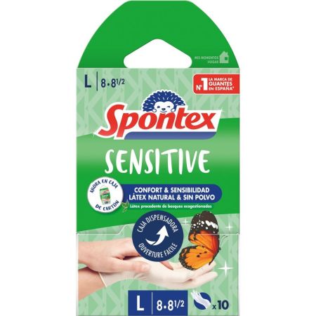 Spontex Guantes Sensitive Talla L 8·8 1/2 Guantes finos con látex satinados ofrecen máximo agarre y sensibilidad 10 uds