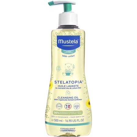 Mustela Stelatopia Huile Lavante Aceite de baño y ducha relipidizante limpia con suavidad aliviando la sensación de picor 500 ml