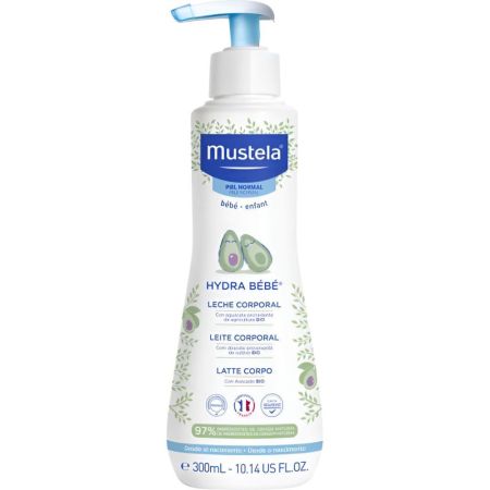 Mustela Hydra Bebé Leche Corporal Leche corporal hidratante de textura fluida protege y refuerza la barrera con aguacate bio