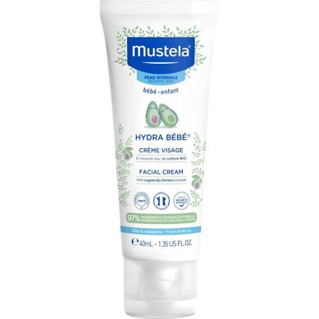 Mustela Hydra Bébé Facial Cream Crema hidratante facial refuerza la barrera aguacate bio para piel flexible sedosa y suave 40 ml