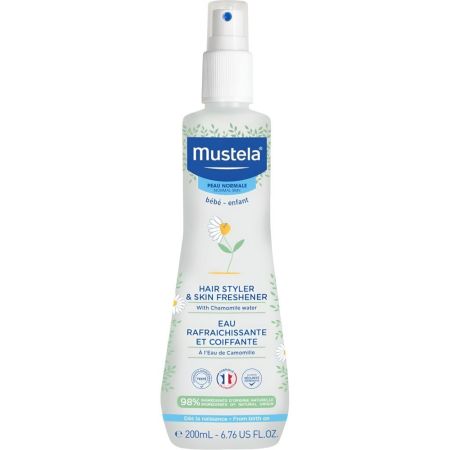 Mustela Hair Styler & Skin Freshener Agua de peinado refrescante y perfumado facilita el cepillado y da brillo al cabello con camomila bio 200 ml