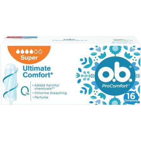 O.B. Tampones Procomfort Super Tampones sin aplicador para obtener una protección fiable y cómoda 16 uds