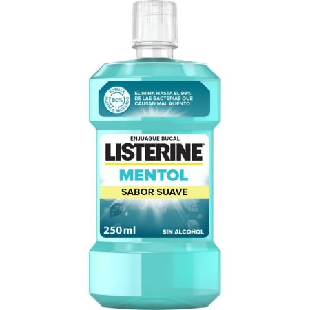 Listerine Mentol Sabor Suave Enjuage Bucal Colutorio sin alcohol elimina gérmenes gingivitis y el mal aliento sabor suave 250 ml