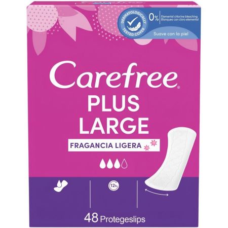 Carefree Fragancia Ligera Plus Large Protegeslips Protegeslip de rápida absorción antifugas ofrece protección duradera y fragancia