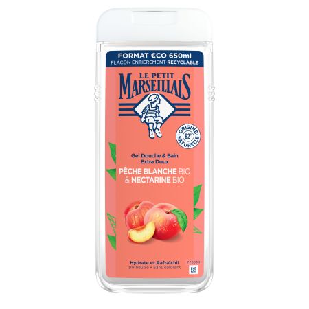 Le Petit Marseillais Gel De Ducha Pêche Blanche Y Nectarine Bio Formato Económico Gel de ducha extrasuave ingredientes 92% de origen natural con aroma a manzana y nectarina 650 ml