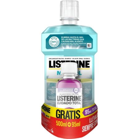 Listerine Mentol Sabor Suave Enjuage Bucal Suave+Enjugage Bucal Gratis Colutorio sin alcohol elimina gérmenes gingivitis y el mal aliento sabor suave 500 ml