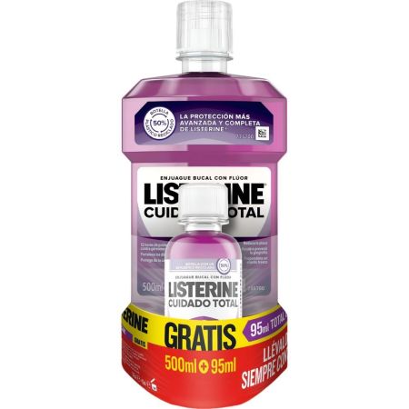 Listerine Cuidado Total  Enjuague Bucal Con Flúor + Formato Viaje Colutorio garantiza limpieza y protección completa aportando 6 beneficios para la salud dental