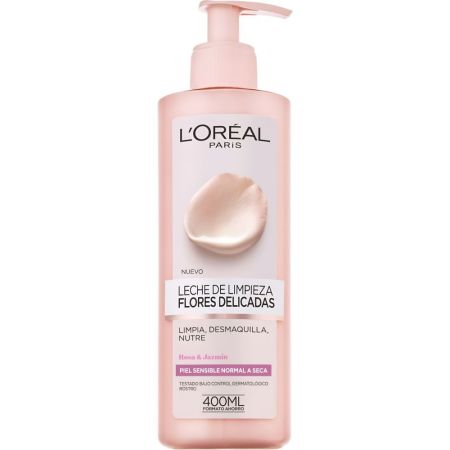 L'Oreal Leche De Limpieza Flores Delicadas Leche limpiadora nutre y desmaquilla suavemente con rosa y jazmín 400 ml