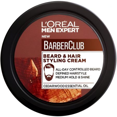 L'Oreal Men Expert Barber Club Beard & Hair Styling Cream Crema fijadora para barba y cabello ofrece larga duración y gran fijación 75 ml