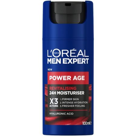 L'Oreal Men Expert Power Age Revitalising 24h Moisturiser Crema hidratante antiarrugas y antienvejecimiento ofrece una piel más firme fresca y revitalizada 100 ml