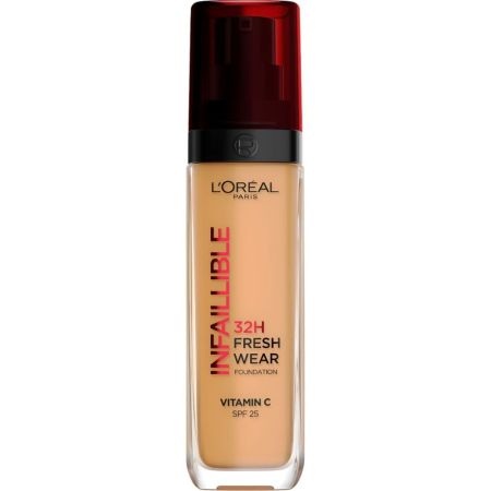 L'Oreal Infaillible 32h Fresh Wear Foundation Spf 25 Base de maquillaje fluida cobertura modulable con vitamina c 24 horas de duración