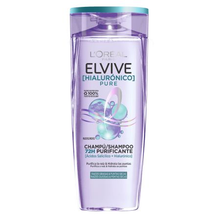 Elvive [Hialurónico] Pure Champú Champú purificante e hidratante para cabello con raíces grasas y puntas secas 380 ml