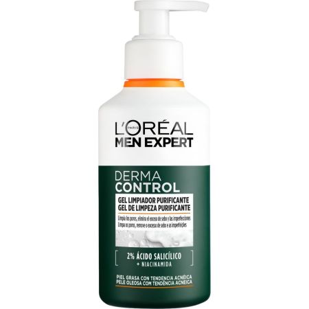 L'Oreal Men Expert Derma Control Gel Limpiador Purificante Gel limpiador purificante ligero y transparente para una limpieza profunda de poros e imperfecciones 260 ml