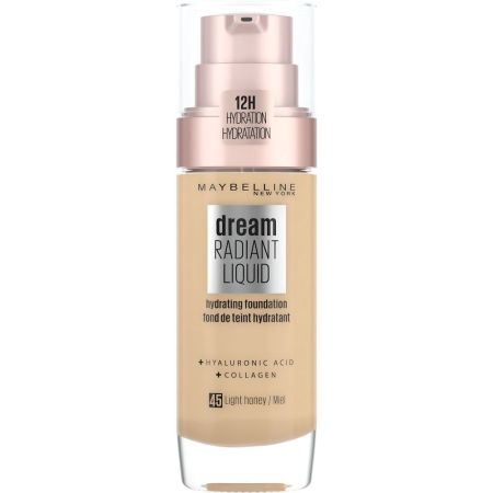 Maybelline Dream Satine Liquid Hydrating Foundation Base de maquillaje cobertura perfecta y acabado satinado con ácido hialurónico y colágeno para una hidratación de hasta 12 horas