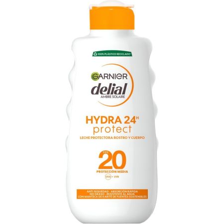 Delial Hydra 24h Protect Leche Protectora Rostro Y Cuerpo Spf 20 Crema solar resistente al agua y no grasa hidratante se penetra inmediatamente 200 ml