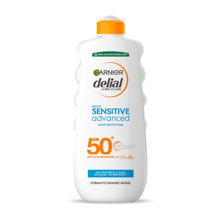 Delial Sensitive Advanced Leche Protectora Spf 50+ Leche solar muy resistente al agua y no grasa sin perfume previene quedamuras solares 400 ml