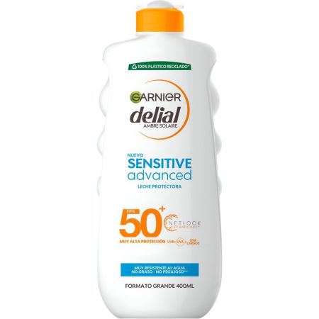 Delial Sensitive Advanced Leche Protectora Spf 50+ Leche solar muy resistente al agua y no grasa sin perfume previene quedamuras solares 400 ml