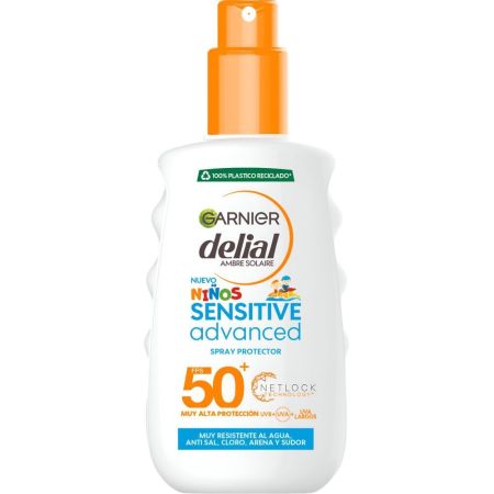 Delial Niños Sensitive Advanced Spray Protector Netlock Spf 50+ Leche solar infantil resistente al agua y no grasa enriquecida con manteca de karité 200 ml