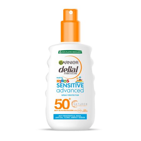 Delial Niños Sensitive Advanced Spray Protector Netlock Spf 50+ Leche solar infantil resistente al agua y no grasa enriquecida con manteca de karité 200 ml