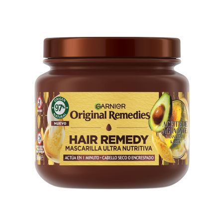 Original Remedies Hair Remedy Aceite De Aguacate Mascarilla Ultra Nutritiva Mascarilla ultranutritiva antiencrespamiento para cabello rebelde y difícil de controlar 340 ml