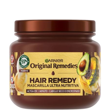 Original Remedies Hair Remedy Aceite De Aguacate Mascarilla Ultra Nutritiva Mascarilla ultranutritiva antiencrespamiento para cabello rebelde y difícil de controlar 340 ml