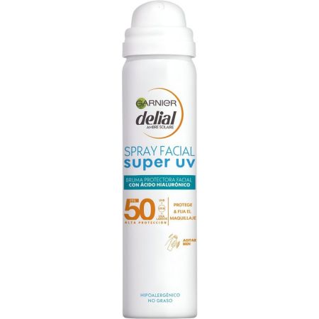 Delial Super Uv Bruma Protectora Facial Spf 50 Bruma solar facial con ácido hialurónico hipoalergénico no deja manchas 75 ml