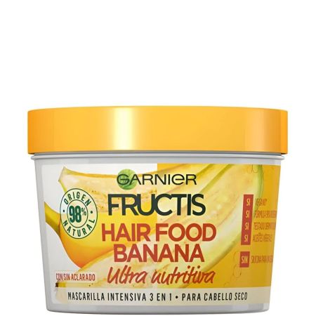 Fructis Hair Food Banana Mascarilla Intensiva 3 En 1 Mascarilla vegana ultranutritiva acabado suave y sin efecto graso para cabello seco 390 ml