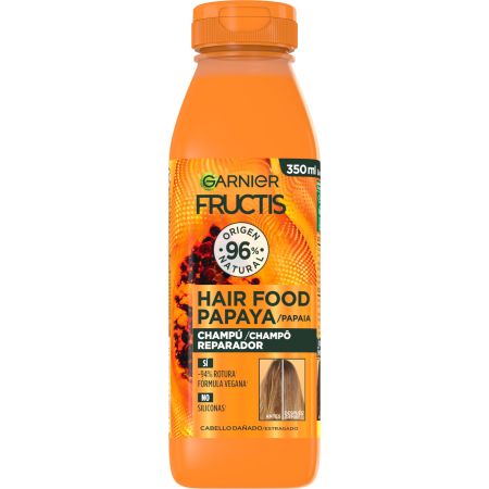 Fructis Hair Food Papaya Champú Champú vegano reparador trata y repara sin apelmazar para cabello dañado 390 ml