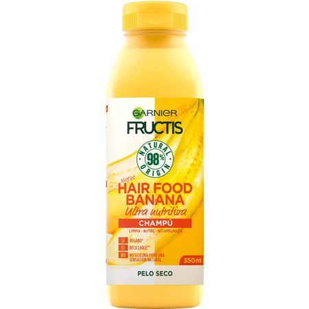 Fructis Hair Food Banana Champú Champú vegano ultranutritivo limpia y nutre sin apelmazar para cabello seco 350 ml