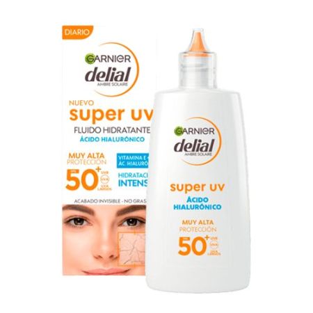 Delial Super Uv Anti-Manchas & Anti-Polución Fluido Spf 50+ Protector solar facial con ácido hialurónico hidrata y previene manchas 24 horas 40 ml