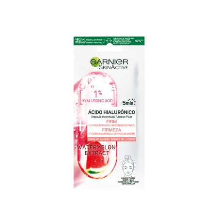 Garnier Skin Active Ácido Hialurónico Ampoule Sheet Mask Mascarilla facial para una piel más firme con extracto de sandía