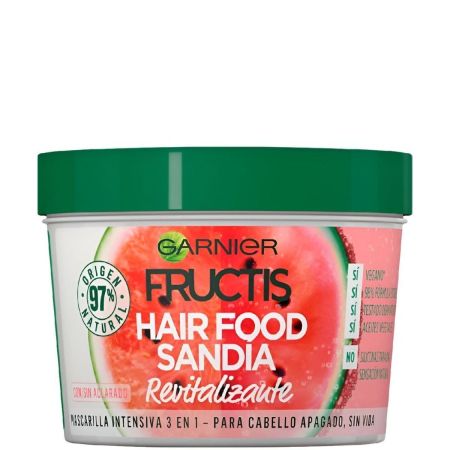 Fructis Hair Food Sandía Mascarilla Intensiva 3 En 1 Mascarilla vegana revitalizante acabado nutrido y saludable cabello apagado 390 ml