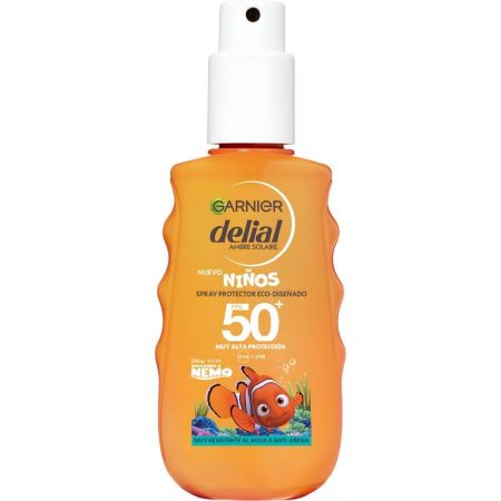 Delial Niños Buscando A Nemo Spray Protector Eco-Diseñado Spf 50+ Spray solar corporal infantil y vegano muy resistente al agua y a la arena hidrata con aloe vera 150 ml